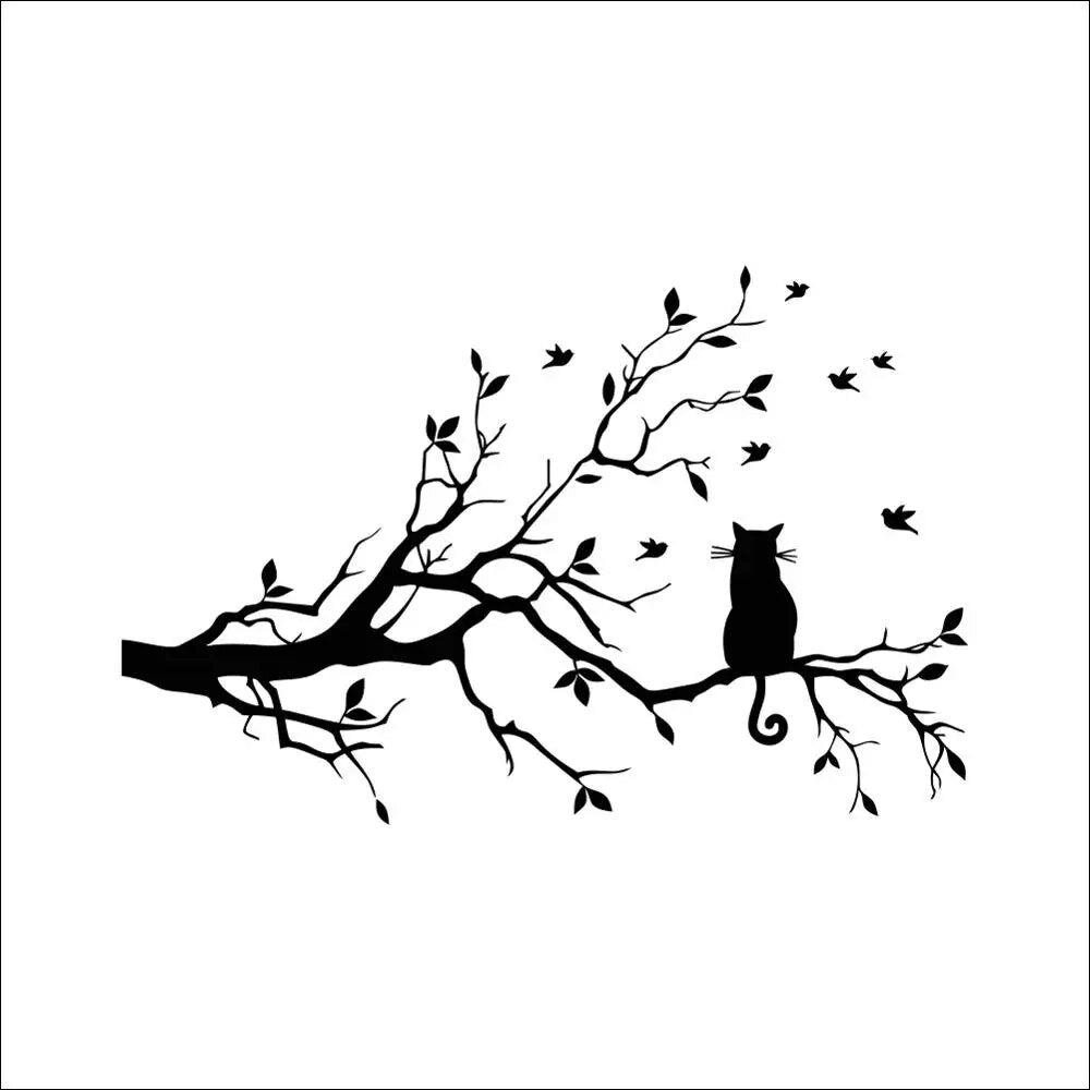 Cat On Tree Branch Wall Sticker