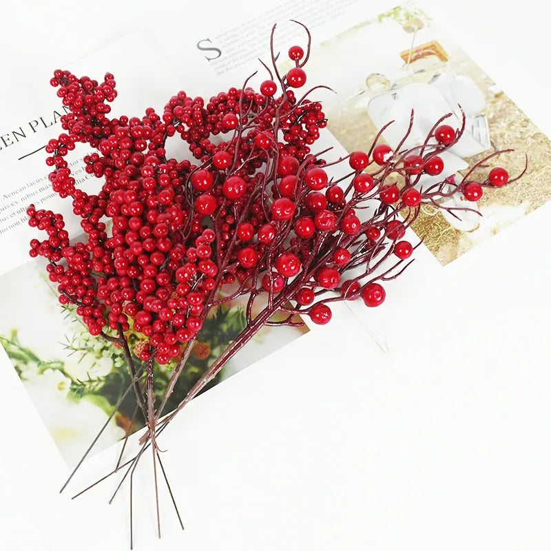 5PCS Christmas Berries Pine Branches Artificial Red Berry Wreath Christmas Tree Decorations For Home Xmas Party Table Ornaments