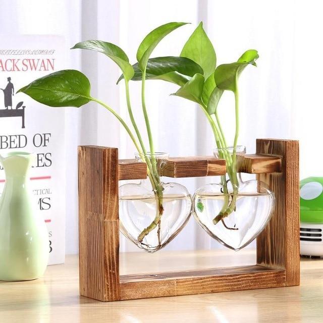 Heart Glass & Wood Propagation Vase Double | Sage & Sill